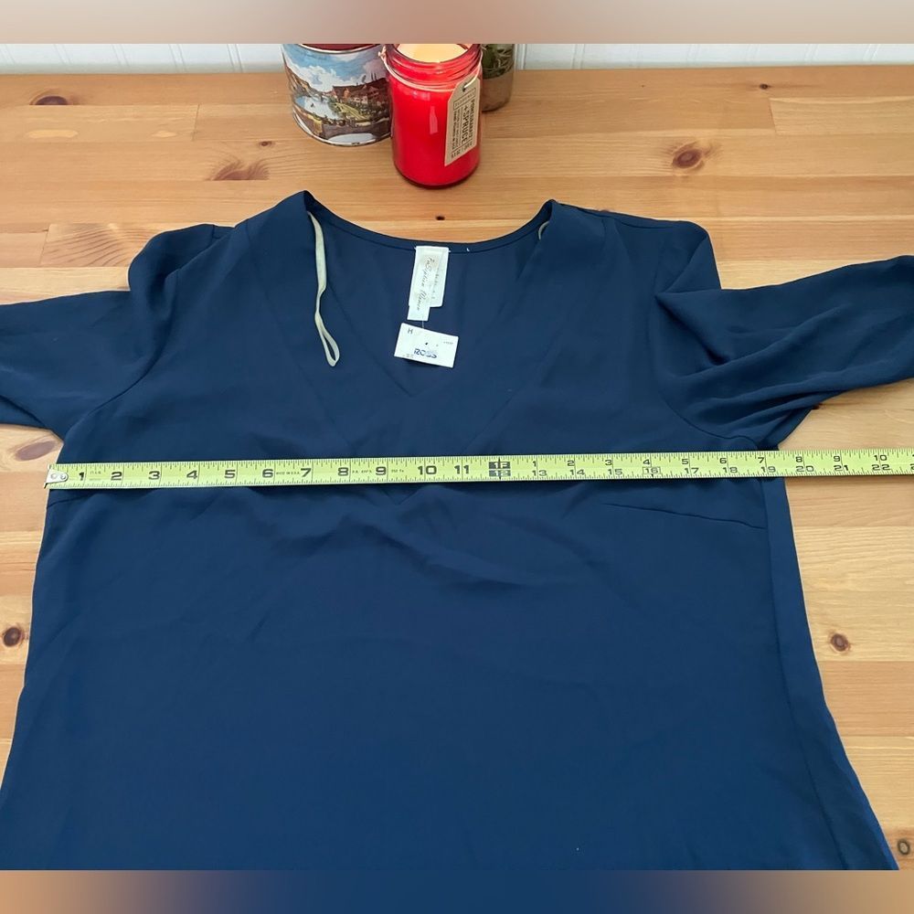PerSeption Women Blue V Neck Long Sleeve Semi Sheer Blouse Size 1X New With Tag - Picture 6 of 7